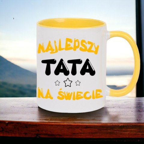 Kubek z nadrukiem prezent na DZIEŃ OJCA dla TATY biało/żółty