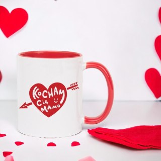 Kubek z nadrukiem prezent na Dzień Matki dla mamy biało/czerwony