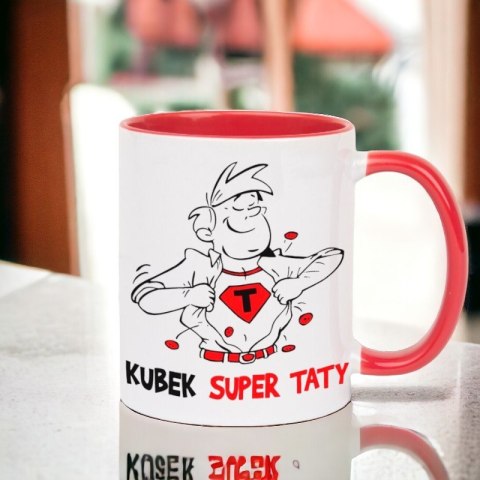 Kubek z nadrukiem prezent na DZIEŃ OJCA dla TATY biało/czerwony