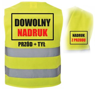 KAMIZELKA ODBLASKOWA Z NADRUKIEM PRZÓD TYŁ NAPIS LOGO REKLAMA BHP XXL #