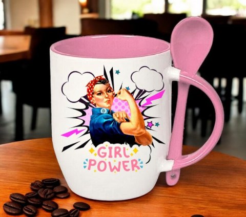 Kubek z łyżeczką prezent Dzień Kobiet dla koleżanki dziewczyny mamy wzory