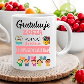 KUBEK DLA PIERWSZOKLASISTY IMIĘ CHŁOPCA DZIEWCZYNKI PASOWANIE NA UCZNIA #