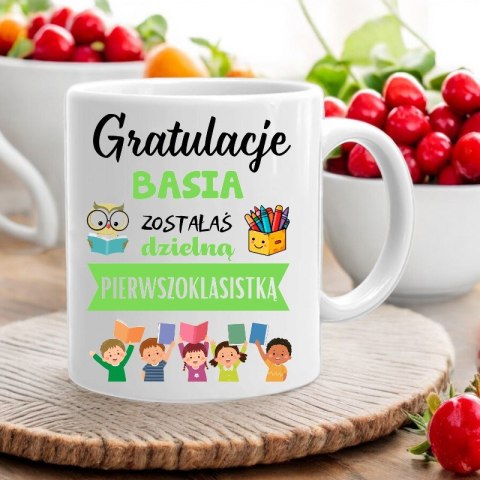 KUBEK DLA PIERWSZOKLASISTY IMIĘ CHŁOPCA DZIEWCZYNKI PASOWANIE NA UCZNIA #