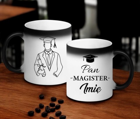 Kubek magiczny z nadrukiem prezent pan magister imię oryginalny upominek