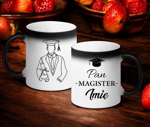 Kubek magiczny z nadrukiem prezent pan magister imię oryginalny upominek