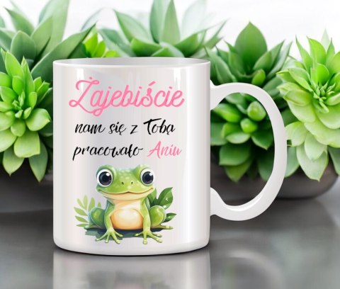 Kubek na pożegnanie koleżanki kolegi z pracy z imieniem śmieszny prezent