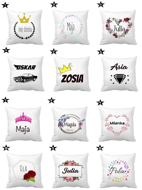 Poduszka z imieniem dziecka dla chłopca dziewczynki do przedszkola wzory