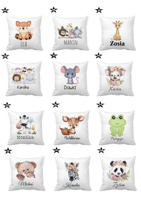 Poduszka z imieniem dziecka dla chłopca dziewczynki do przedszkola wzory