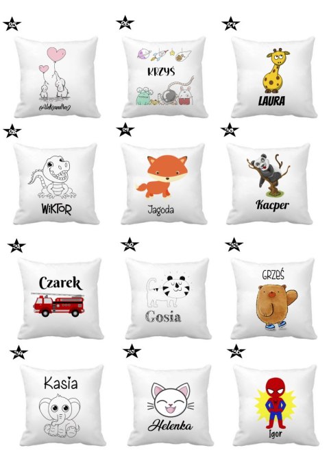 Poduszka z imieniem dziecka dla chłopca dziewczynki do przedszkola wzory