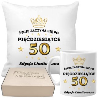 Poduszka i kubek prezent na 50 URODZINY zestaw prezentowy w pudełku