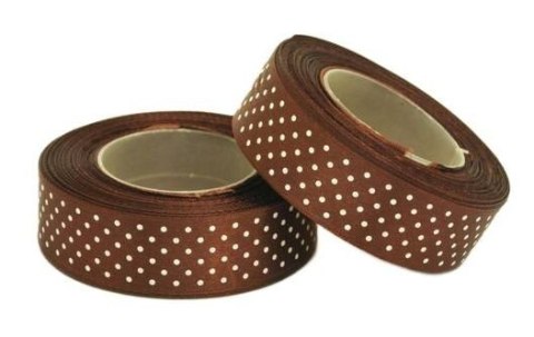 Tasiemka satynowa w kropki 12mm 22m brązowy