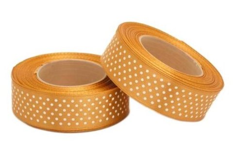 Tasiemka satynowa w kropki 12mm 22m złoty