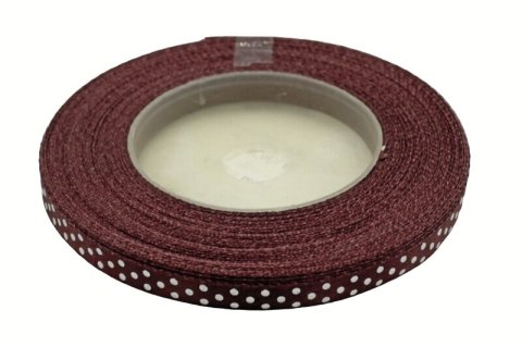 Tasiemka satynowa w kropki 6mm 23m brąz