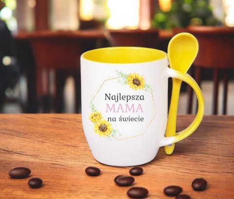 Kubek z łyżeczką prezent na Dzień Matki urodziny dla mamy teściowej wzory
