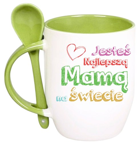 Kubek z łyżeczką prezent na Dzień Matki urodziny dla mamy teściowej wzory