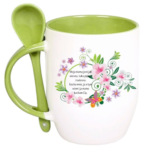 Kubek z łyżeczką prezent na Dzień Matki urodziny dla mamy teściowej wzory