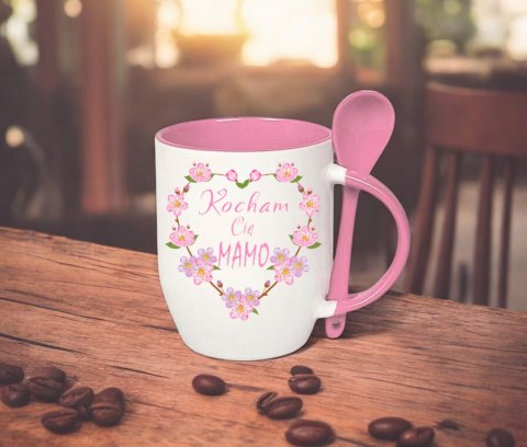 Kubek z łyżeczką prezent na Dzień Matki urodziny dla mamy teściowej wzory