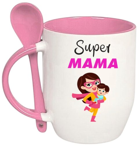 Kubek z łyżeczką prezent na Dzień Matki urodziny dla mamy teściowej wzory