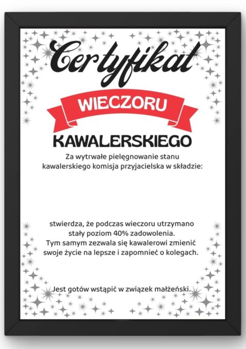 Ramka certyfikat prezent dla pana młodego wieczór kawalerski podpisy 21x30