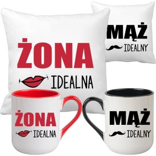 ZESTAW 2x PODUSZKA 2x KUBEK ŻONA MĄŻ PREZENT NA ŚLUB WESELE ROCZNICĘ