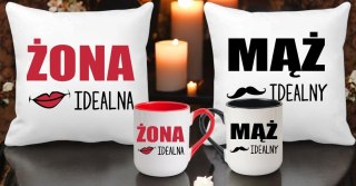 ZESTAW 2x PODUSZKA 2x KUBEK ŻONA MĄŻ PREZENT NA ŚLUB WESELE ROCZNICĘ