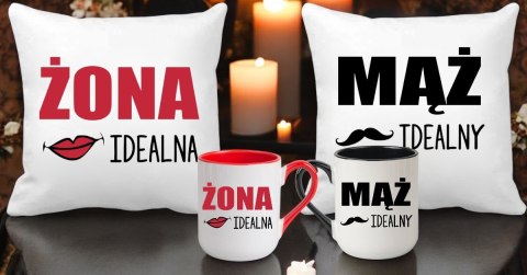 Zestaw 2x poduszka 2x kubek żona mąż prezent na ślub wesele rocznicę
