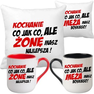 ZESTAW 2x PODUSZKA 2x KUBEK ŻONA MĄŻ PREZENT NA ŚLUB WESELE ROCZNICĘ