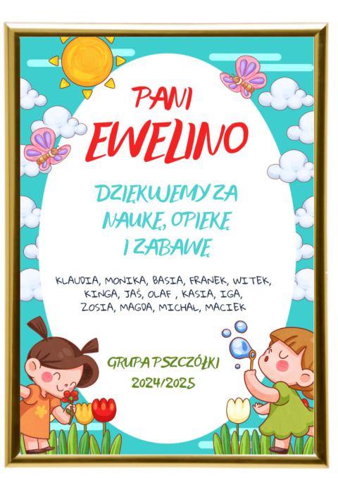 Podziękowanie ramka prezent dla pani przedszkolanki nauczycielki szkoła
