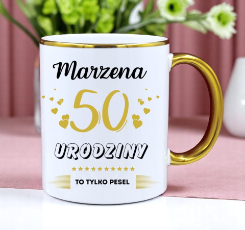Kubek prezent na 50 urodziny kobiety koleżanki mamy z dowolnym imieniem