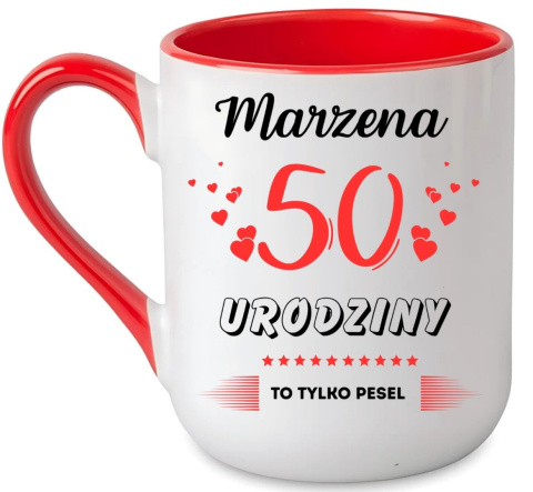 Kubek prezent na 50 urodziny kobiety koleżanki mamy z dowolnym imieniem
