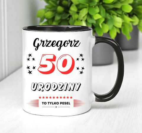 Kubek prezent na 50 urodziny mężczyzny kolegi męża z dowolnym imieniem