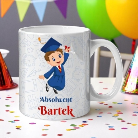 Kubek z nadrukiem prezent zakończenie roku szkolnego z imieniem chłopca