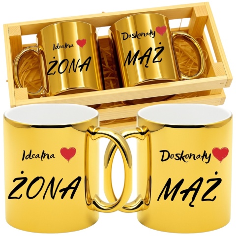Prezent ślubny zestaw kubków żona i mąż w skrzynce śmieszny komplet kubki