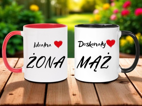 Prezent ślubny zestaw kubków żona i mąż w skrzynce śmieszny komplet kubki