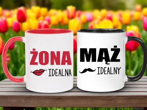 Prezent ślubny zestaw kubków żona i mąż w skrzynce śmieszny komplet kubki