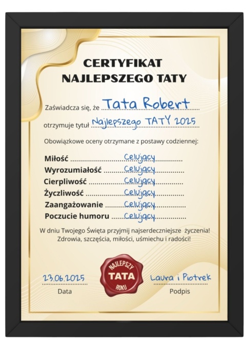 Ramka certyfikat prezent dla taty Dzień Ojca świadectwo w ramce