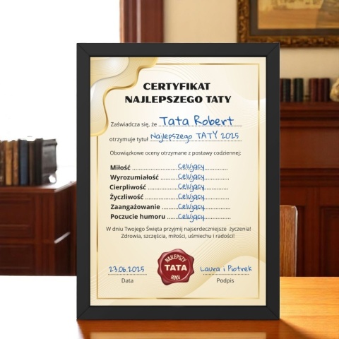 Ramka certyfikat prezent dla taty Dzień Ojca świadectwo w ramce