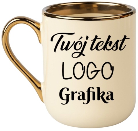 Kubek kremowo-złoty z Twoim nadrukiem tekstem grafiką logo prezent reklama