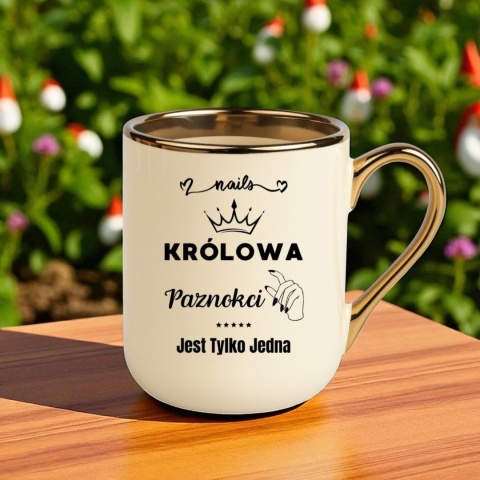 Kubek kremowo-złoty z Twoim nadrukiem tekstem grafiką logo prezent reklama