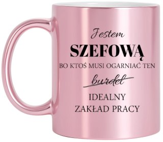 Kubek różowy metalik premium dla szefowej prezent urodziny imieniny