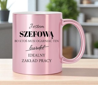 Kubek różowy metalik premium dla szefowej prezent urodziny imieniny