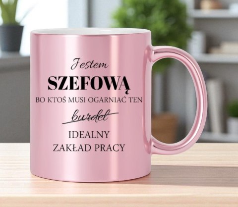 Kubek różowy metalik premium dla szefowej prezent urodziny imieniny