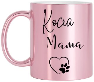 Kubek różowy metalik premium kocia mama urodziny imieniny prezent