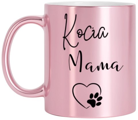 Kubek różowy metalik premium kocia mama urodziny imieniny prezent