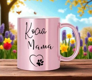Kubek różowy metalik premium kocia mama urodziny imieniny prezent