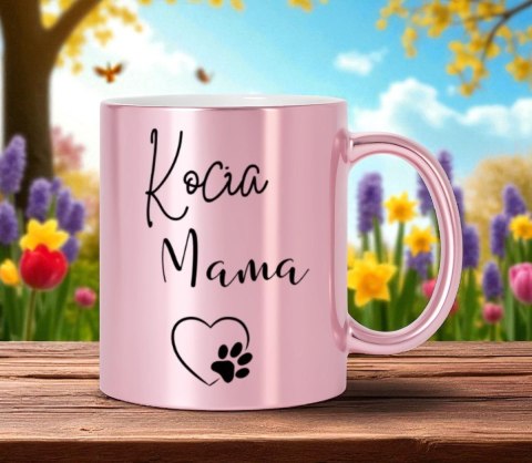 Kubek różowy metalik premium kocia mama urodziny imieniny prezent