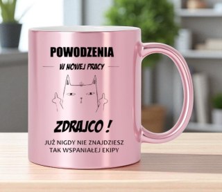 Kubek różowy metalik premium prezent dla koleżanki na pożegnanie w pracy