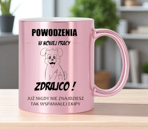 Kubek różowy metalik premium prezent dla koleżanki na pożegnanie w pracy