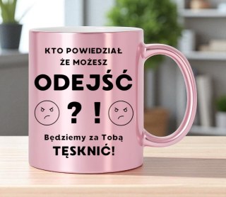 Kubek różowy metalik premium prezent dla koleżanki na pożegnanie w pracy