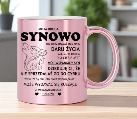 Kubek różowy metalik premium prezent dla synowej urodziny imieniny